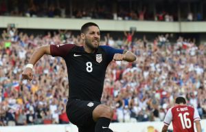 Dempsey celebrates his goal which sends USA into the quarter finals