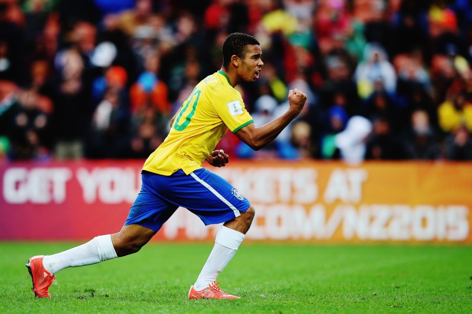 HAMILTON, NEW ZEALAND - JUNE 14: Gabriel Jesus of Brazil celebrates after scoring a goal during a penalty shoot out during the FIFA U-20 World Cup New Zealand 2015 quarter final match between Brazil and Portugal held at Waikato Stadium on June 14, 2015 in Hamilton, New Zealand. (Photo by Hannah Peters/Getty Images)