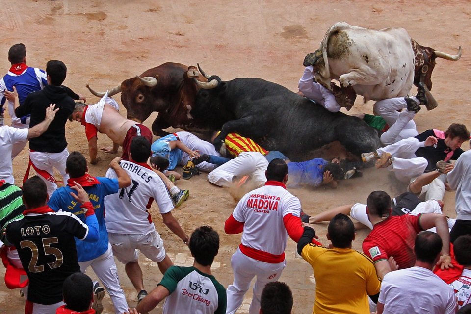 Last bull run of the San Fermin Festival in Pampola