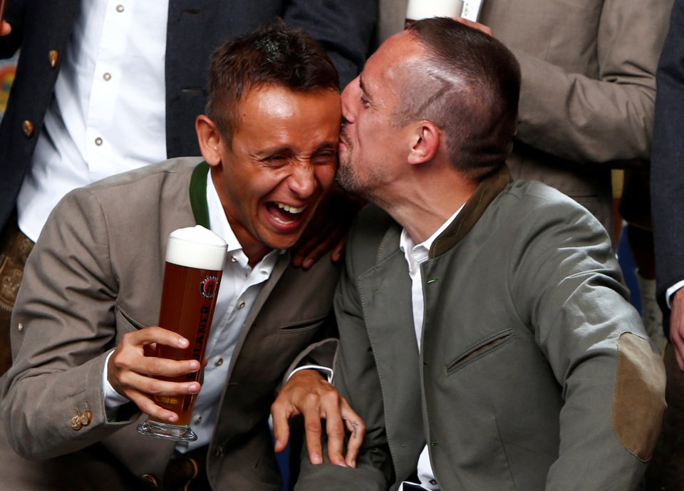 Franck Ribery gets a bit too close for comfort to Brazilian Rafinha