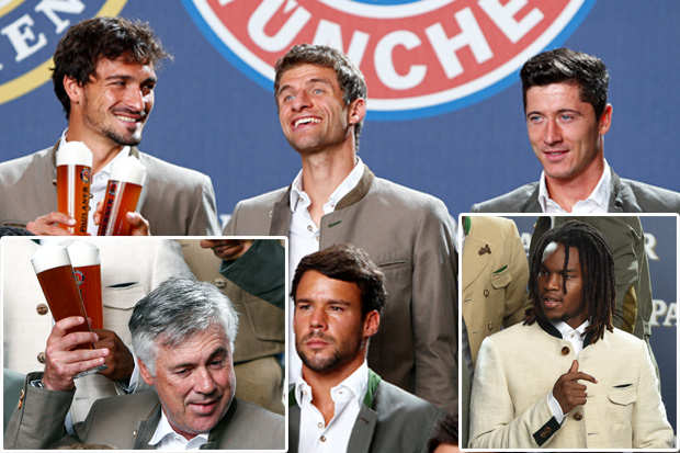 Bayern Munich stars drink pre-Oktoberfest beer in Lederhosen