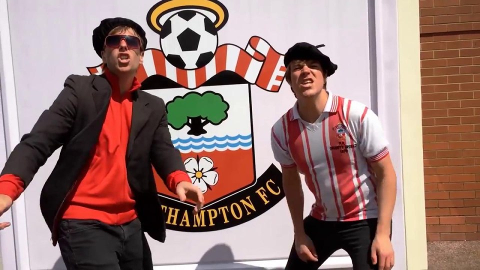 The two Southampton fans really give it their all in celebrating the club's return to the Europa League