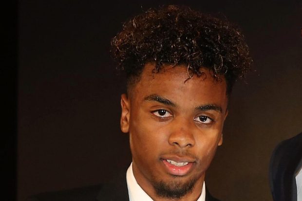 Angel Gomes of Manchester United is presented with the Jimmy Murphy Under-18s Player of the Year award