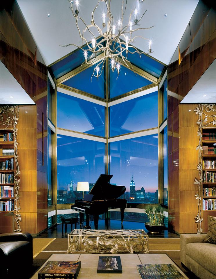The Ty Warner penthouse features a Bosendorfer grand piano, walls inlaid with mother of pearl, and sinks carved out of rock crystal 