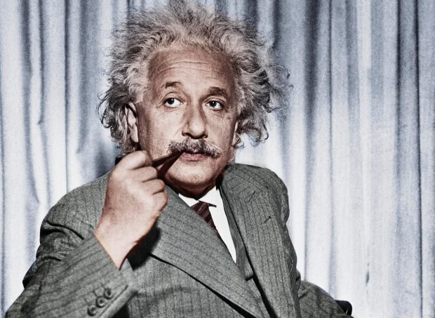 Professor Albert Einstein smokes a pipe in the US, ahead of his speech to Princeton University students
