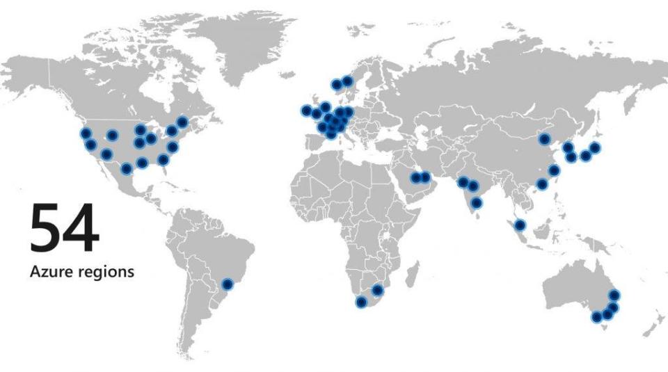  Current locations of the hubs for Azure's regions, where xCloud's hardware is set to be built out first