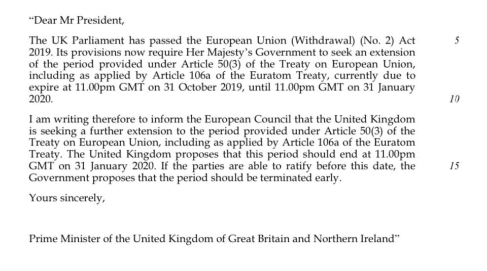  Boris Johnson refused to sign a letter to the EU