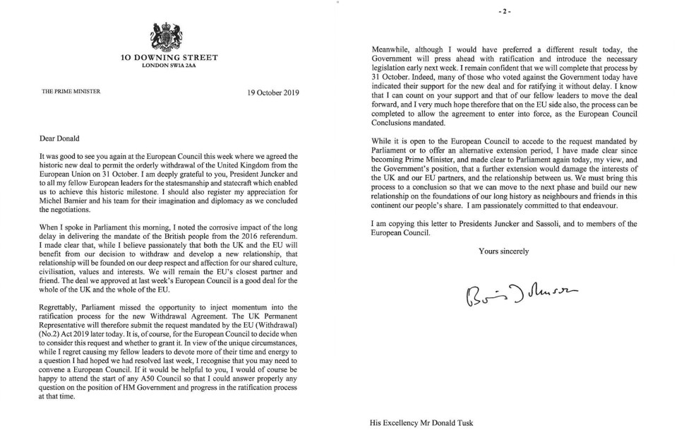  Boris wrote to Donald Tusk and said a Brexit extension would be "deeply corrosive"