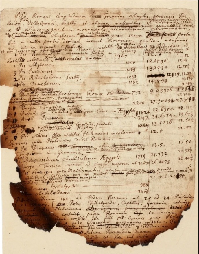 Three fire-damaged pages of notes penned by Sir Isaac Newton reveal his obsessive quest to unlock the secrets of the Great Pyramids