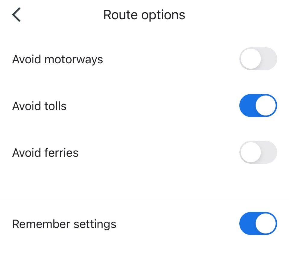 The Google Maps "Avoid tolls" feature is easy to access