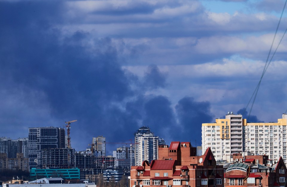 Smoke rises over Kyiv on Sunday morning