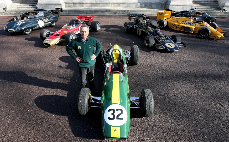 Clive Chapman - pictured with a unique selection of classic Lotus cars