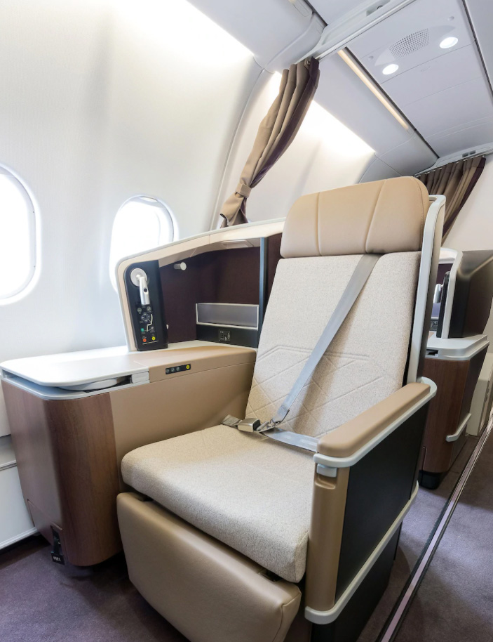 The jet has a spacious VIP section reserved solely for the most important people on the plane, with lie-flat seats and curtains for privacy
