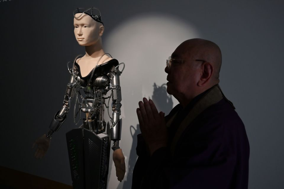 Mindar is a robot in Kyoto, Japan, and recites the Heart Sutra to worshippers