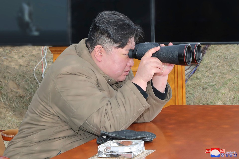 Kim Jong-un pictured supervising an exercise in South Hamgyong province in March