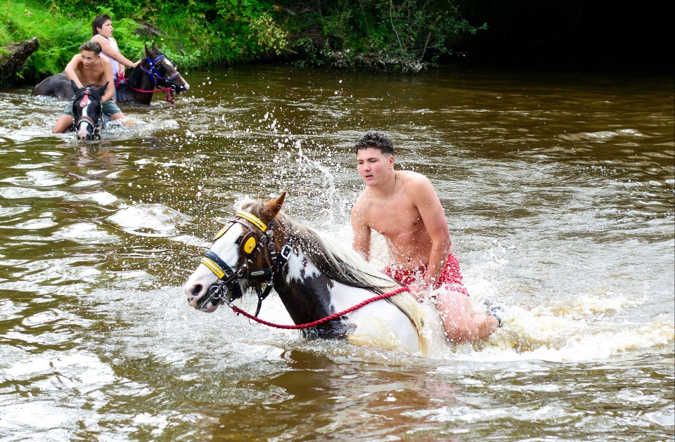 Another rider galloping through the water