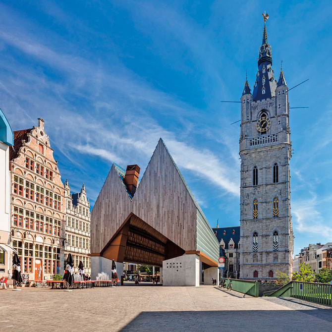 Stadshal (city pavilion) and Belfry - Ghent, Belgium