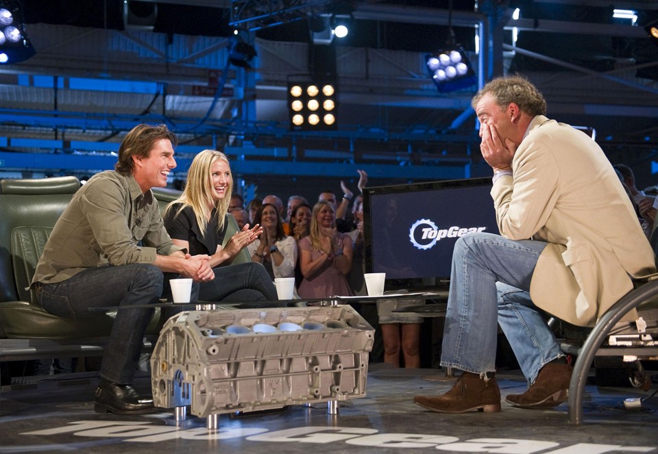 For use in UK, Ireland or Benelux countries only Handout photo issued by the BBC of Cameron Diaz, Tom Cruise (left) and Jeremy Clarkson during filming for an episode of Top Gear. The BBC will "rest" hit motoring show Top Gear "for the foreseeable future", following a crash that left host Andrew "Freddie" Flintoff seriously injured, it has been announced. Issue date: Tuesday November 21, 2023. PA Photo. See PA story SHOWBIZ TopGear. Photo credit should read: BBC/PA Wire NOTE TO EDITORS: Not for use more than 21 days after issue. You may use this picture without charge only for the purpose of publicising or reporting on current BBC programming, personnel or other BBC output or activity within 21 days of issue. Any use after that time MUST be cleared through BBC Picture Publicity. Please credit the image to the BBC and any named photographer or independent programme maker, as described in the caption.