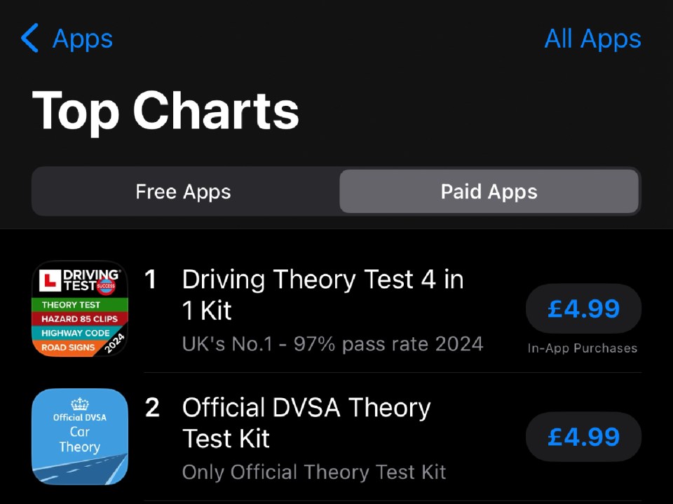 Two driving apps came top of the paid iPhone list