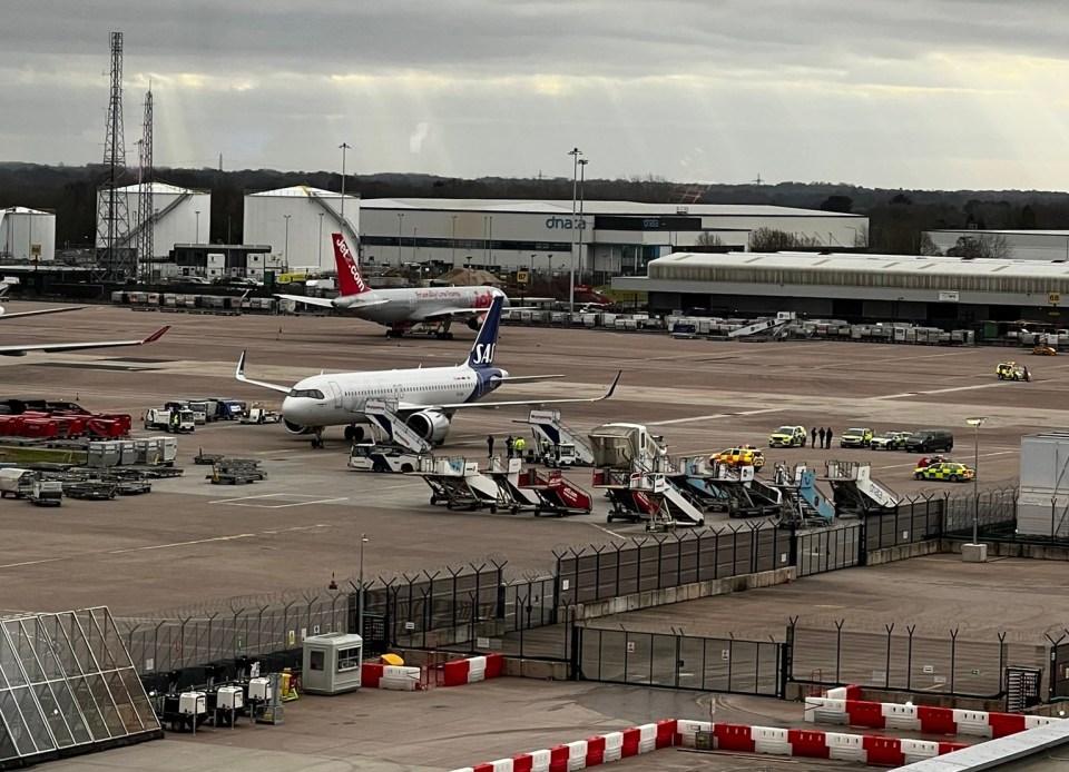 The plane landed safely at Manchester Airport this afternoon
