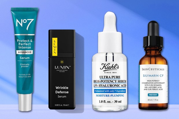 Collage of four anti-aging serums.