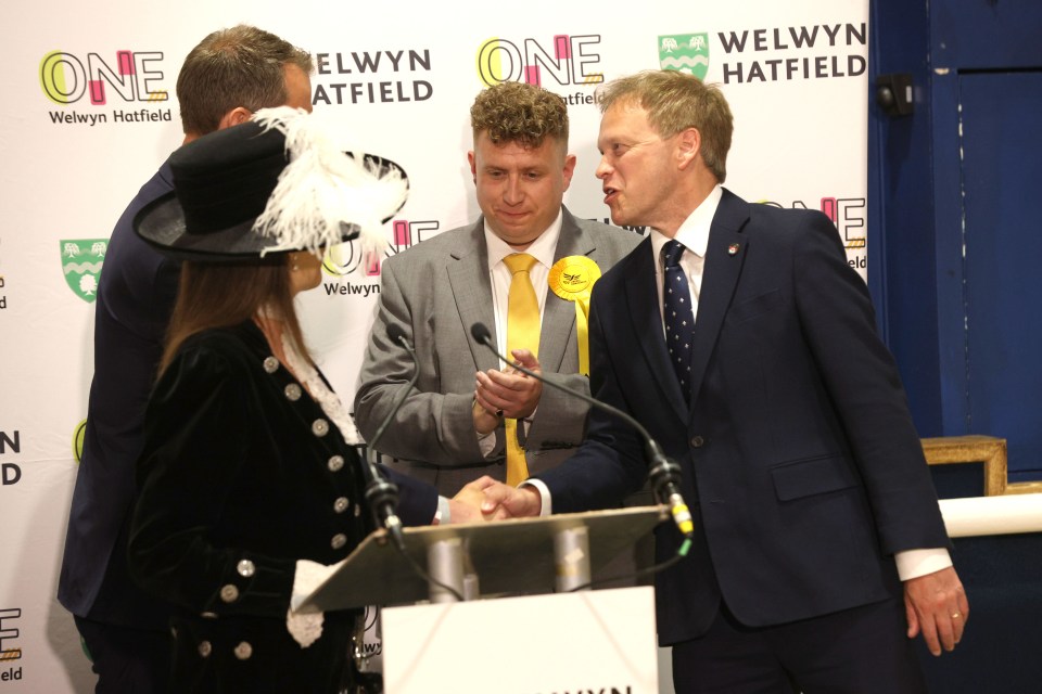 a group of people standing in front of a welwyn hatfield banner