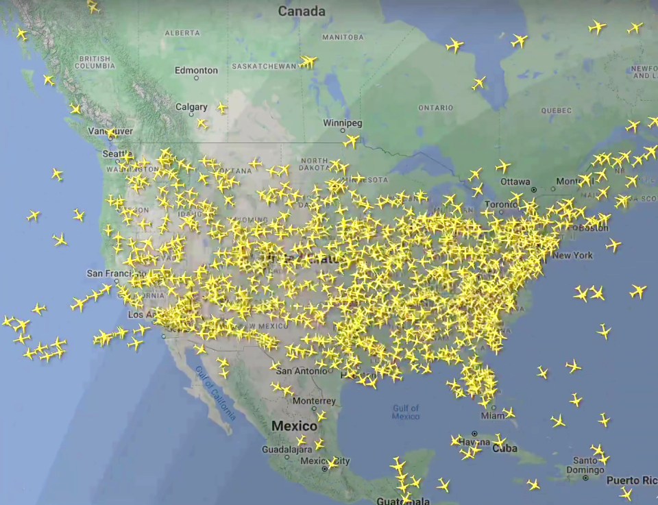 But as the day went on, far fewer planes were seen in the American skies Credit: FlightRadar