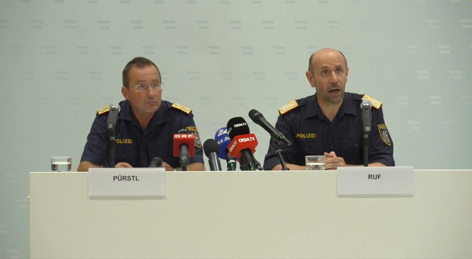 Austria's Director-General for Public Safety in the Ministry of the Interior Franz Ruf and the Vienna State Police President Gerhard Puerstl speaks during a press conference about the ongoing police investigations following the cancellation of Taylor Swift's three concerts in Vienna this week after the government confirmed a planned attack at the stadium, in Vienna, Austria August 7, 2024 in this screen grab obtained from a video. AUSTRIAN INTERIOR MINISTRY VIA FACEBOOK/Handout via REUTERS THIS IMAGE HAS BEEN SUPPLIED BY A THIRD PARTY. NO RESALES. NO ARCHIVES. MANDATORY CREDIT