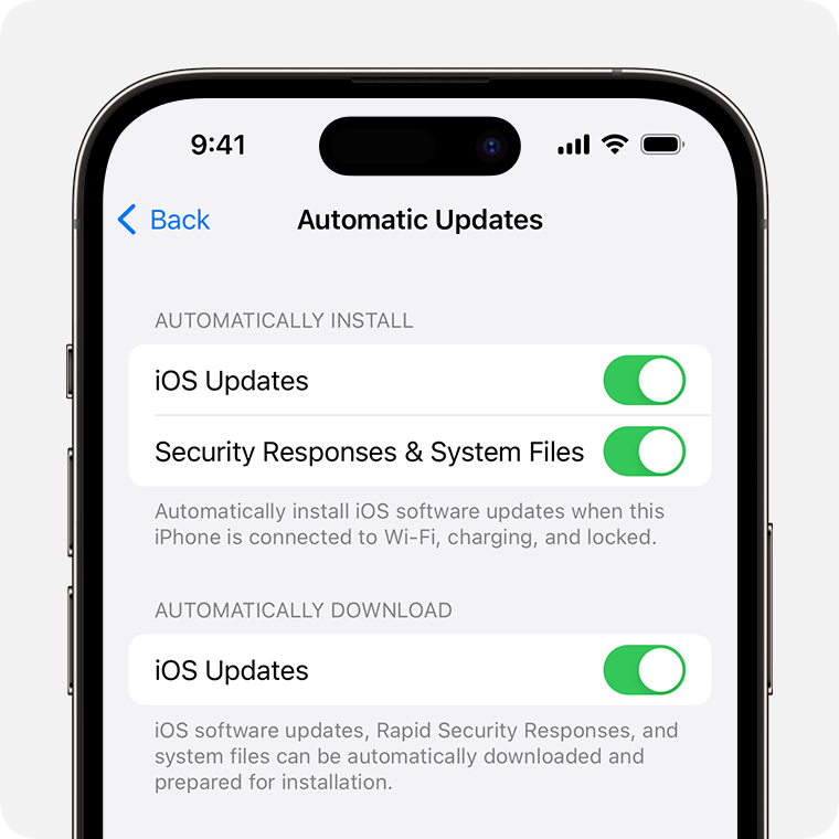a phone screen that says automatic updates on it