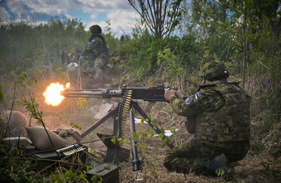VORU, ESTONIA - MAY 25: Soldiers from Royal Welsh Battlegroup take part in maneuvers during NATO exercise Hedgehog on the Estonian-Latvian border on May 25, 2022 in Voru, Estonia. Fifteen thousand troops from fourteen countries are taking part in one of the largest ever military exercises to take place in the Baltics. Among them are British units from the Royal Tank Regiment and Royal Welsh Battlegroup. UK military presence has doubled in Estonia in response to the Russian invasion of Ukraine in February 2022. (Photo by Jeff J Mitchell/Getty Images)