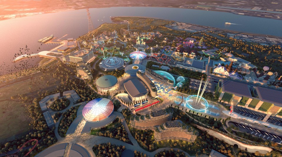 Here's a sneak peek at a £3.5 billion theme park that has been dubbed 'Britain's Disneyland'. Developers have unveiled images of what how The London Resort may look. The proposed attraction hopes to open by 2024. The park would be the size of 136 large football stadiums, and be built on a former industrial site on the Swanscombe Peninsula in Kent, in England, if it is approved. It would feature rides, hotels and other attractions. A planning application was filed on December 31. It confirms plans to develop two theme park gates, a waterpark, conference and convention centre, and an e-Sports facility. They hope to open six separately themed islands on the site - Starport, The Jungle, The Isles, The Kingdom, The Woods and The Studio. Around 70 per cent of the attractions would be under cover, in a nod to the British climate. A spokesperson for The London Resort said: "The project will be one of the largest construction projects across Europe. "A multi-billion pound investment will transform seven million square meters of land, on the banks of the Thames, into one of the largest, immersive experience centres in the world. "When complete, it will be three times larger than any other park in the UK. Two theme parks and a resort water park will be set over 535 acres, the equivalent of 136 Wembley Stadiums. "A bespoke entertainment district, including the provision of 3,500 hotel rooms, will be devoted to a full-suite of hospitality experiences. "There will be something for every generation and food and drink for every taste." They added: "It\031s the rides and the experiences which will take The London Resort to another level." The London Resort would be the first park of its kind to be built from scratch in Europe since Disneyland Paris in 1992. If approved, work could begin in 2022. Chief Executive PY Gerbeau said: This will be so much more than just a theme park.\035 It's been claimed that Disneyland Paris has added ¬68 billion EUROS to the French economy in the 25 years since opening. Please credit The London Resort / MEGA. 06 Jan 2021 Pictured: Impression of how The London Resort may look. Photo credit: The London Resort/MEGA TheMegaAgency.com +1 888 505 6342