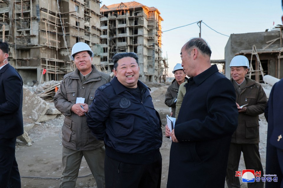 This picture taken on November 4, 2024 and released from North Korea's official Korean Central News Agency (KCNA) via KNS on November 5, 2024 shows North Korea's leader Kim Jong Un (C) visiting a flood restoration construction site in North Pyongan Province following flooding from heavy rain during the summer. (Photo by KCNA VIA KNS / AFP) / - South Korea OUT / REPUBLIC OF KOREA OUT ---EDITORS NOTE--- RESTRICTED TO EDITORIAL USE - MANDATORY CREDIT "AFP PHOTO/KCNA VIA KNS" - NO MARKETING NO ADVERTISING CAMPAIGNS - DISTRIBUTED AS A SERVICE TO CLIENTS THIS PICTURE WAS MADE AVAILABLE BY A THIRD PARTY. AFP CAN NOT INDEPENDENTLY VERIFY THE AUTHENTICITY, LOCATION, DATE AND CONTENT OF THIS IMAGE. THIS PHOTO IS DISTRIBUTED EXACTLY AS RECEIVED BY AFP. / (Photo by STR/KCNA VIA KNS/AFP via Getty Images)