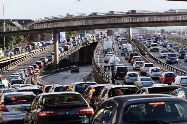 Traffic jam on the M8 motorway in Glasgow.