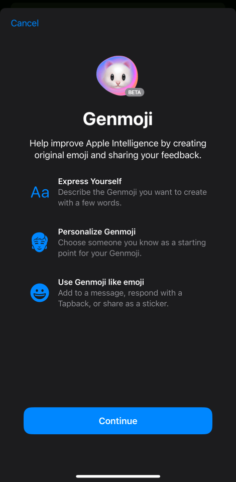 Genmoji beta program instructions.