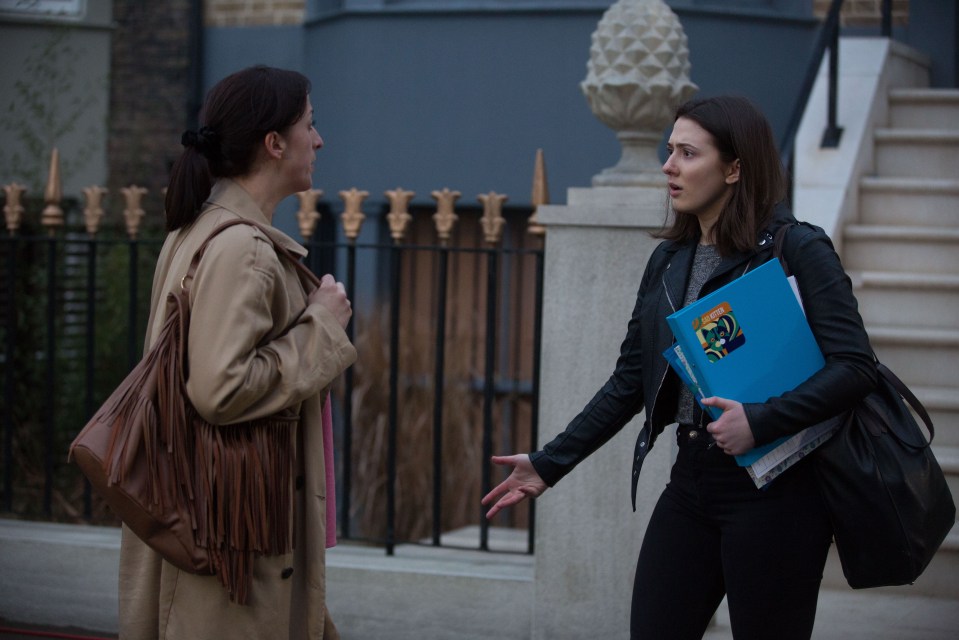 Sonia Fowler and Bex Fowler arguing on a street.