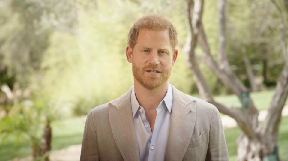 Prince Harry in a pre-recorded video message for the Sport Gives Back Awards.