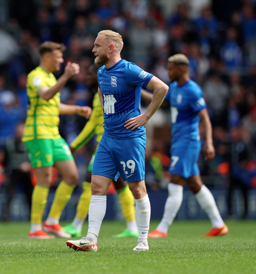 Alex Pritchard of Birmingham City looking dejected after relegation.