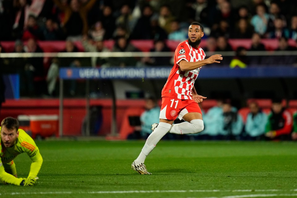 Arnaut Danjuma of Girona FC celebrating a goal.