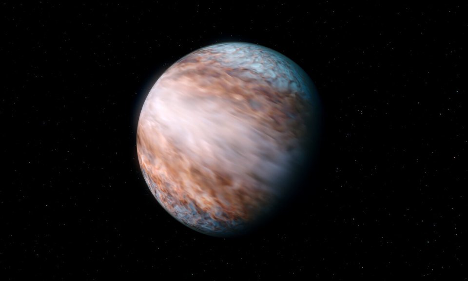 Illustration of WASP-127b, a gas planet with supersonic jet winds.
