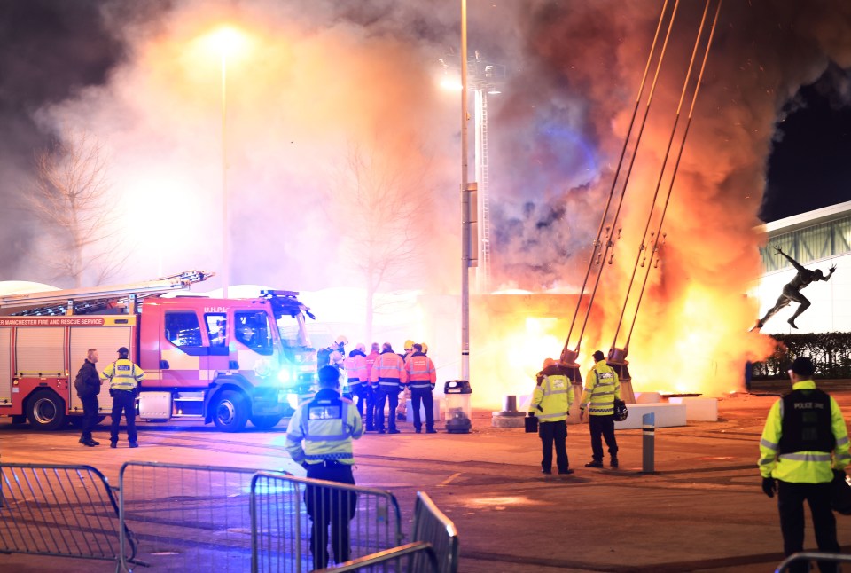 Merchandise stall fire outside a stadium.