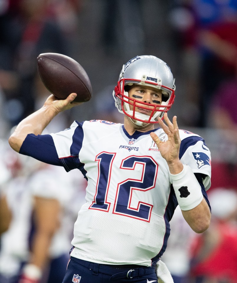 Tom Brady, quarterback for the New England Patriots, throwing a football.