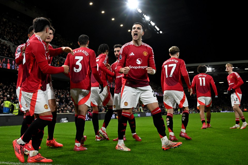 Manchester United players celebrating a goal.