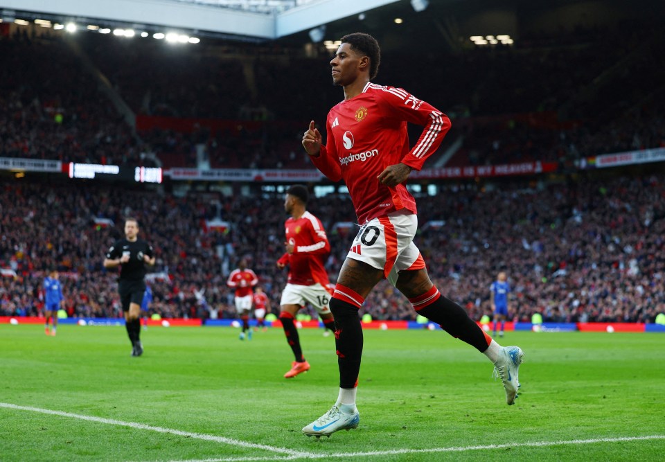 Marcus Rashford of Manchester United celebrating a goal.