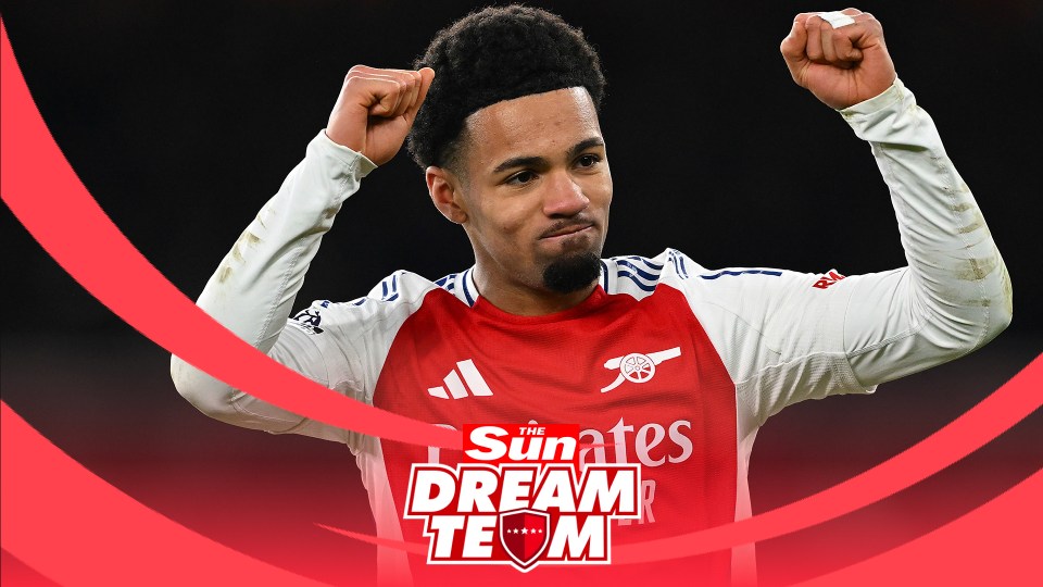 Ethan Nwaneri in Arsenal jersey celebrating, The Sun Dream Team logo.