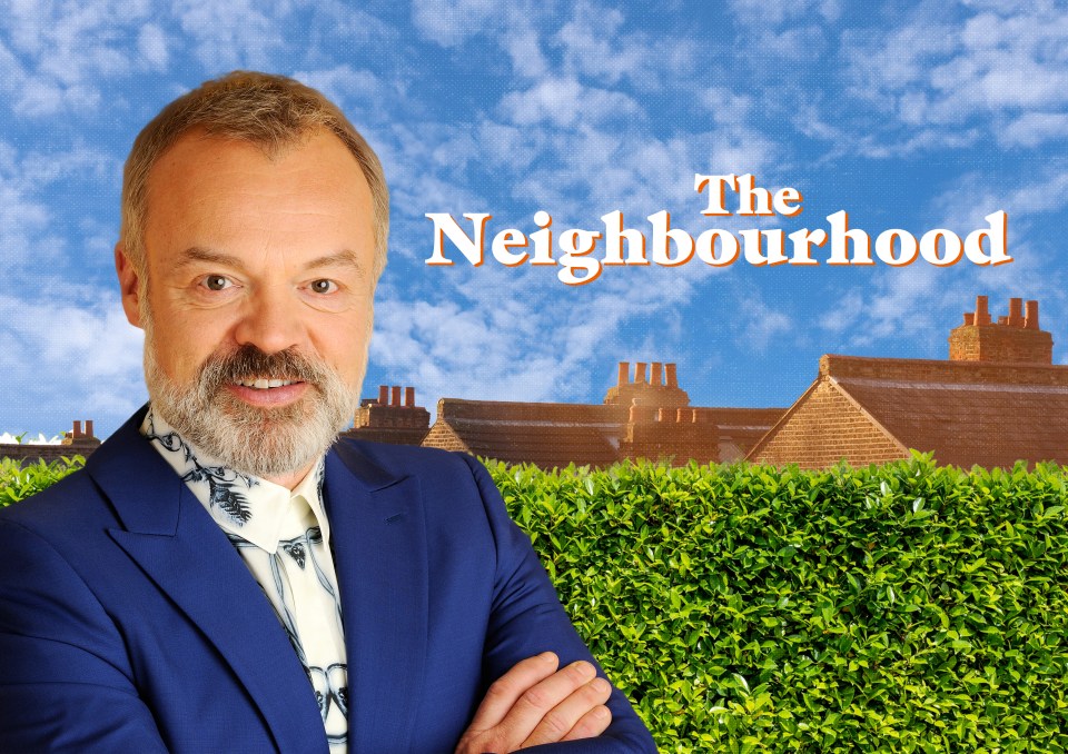 Graham Norton hosting The Neighbourhood, a high-stakes reality game show.