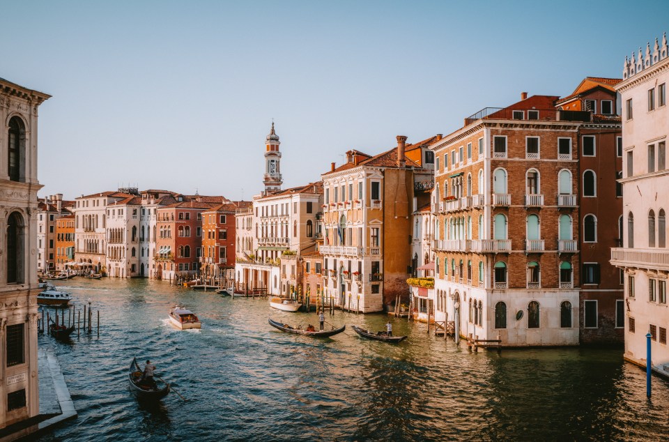 Italy, Veneto, Venice, buildings reflected along the Grand Canal