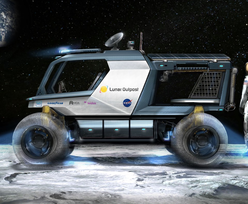 Illustration of a Lunar Outpost vehicle on the moon.