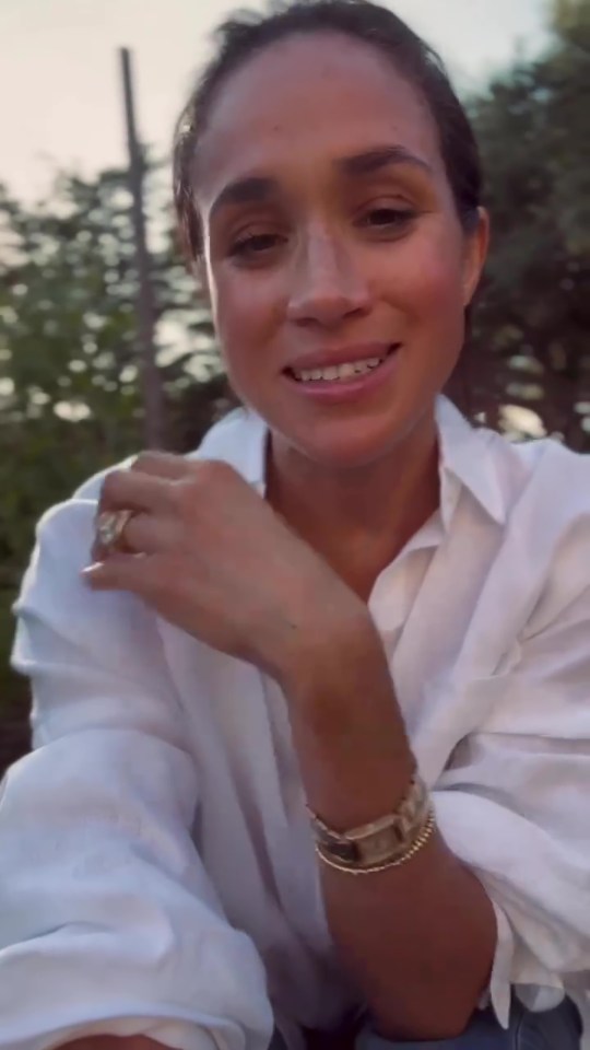Meghan Markle in a white shirt, announcing her new brand, As Ever.