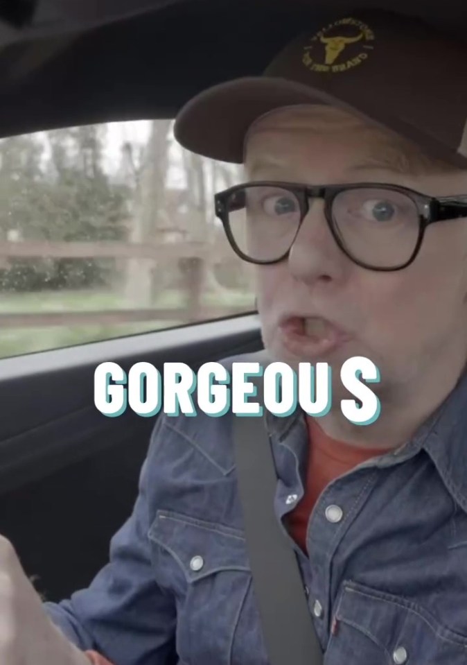 Chris Evans in a car, saying "gorgeous"