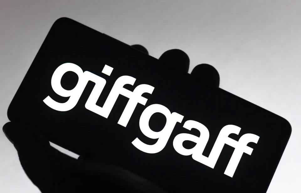 Giffgaff logo on a phone screen.